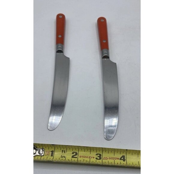 Bistro III Made France Flatware Silverware Orange Handle Stainless Set 2 Knives - Picture 11 of 11
